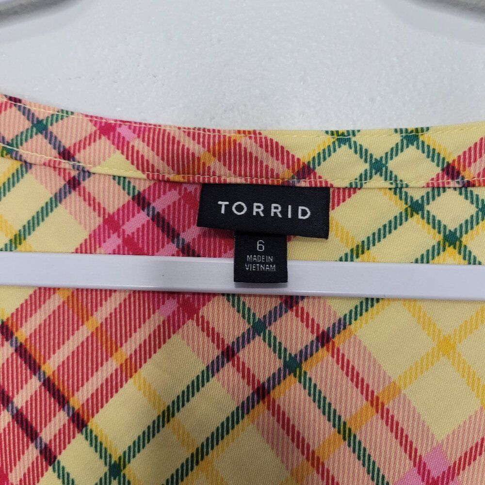 Torrid Yellow Multi Plaid Stretch Challis Sleeveless Shirt Dress plus size 6x - Picture 6 of 9
